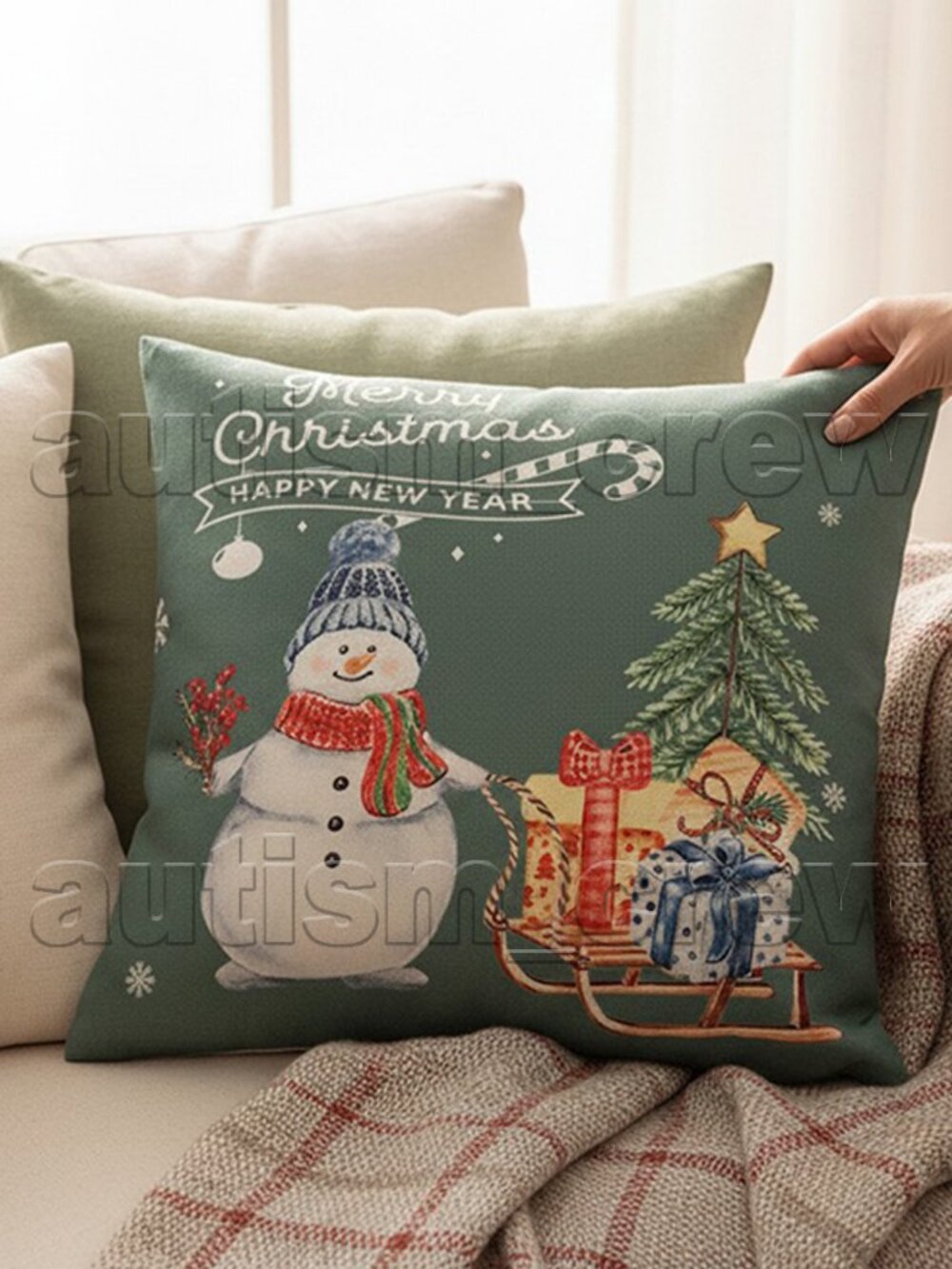 2/$12 💥🆕 Merry Christmas & Happy New Green Sofa/Bed Accent Pillow Cover | 3562